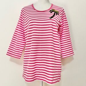 NWOT Quacker Factory Pink Stripe Top Cruise Beachy Resortwear